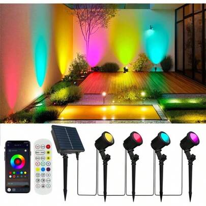 Solar Landscape Lights, IP65 Waterproof Low-Voltage Landscape Lights, Compatible With APP/Remote Control, Outdoor Solar Landscape Lights, 1600 Million Color-Changing Modes, Suitable For Courtyards, Gardens, Driveways, Porches, Walkways, Terraces