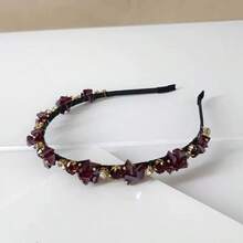 1件装奢华巴洛克水晶水钻发箍，法式优雅女士发饰，派对/婚礼发夹，闪亮宫廷风人造水晶，万圣节，女士发箍发带，头饰，家居美发饰品 - 酒紅色 - 查看 2