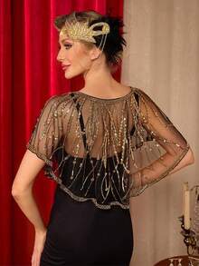 Women's 1920s Aesthetic Floral Embroidered Sequin Shawl Cape For Party And Evening - Multicolor - View 7