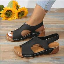 Retro And Elegant Ceiling! Mary Jane Open-Toe WedgeHeels, Synthetic Leather ³ Thick Bottom Non-Slip, SolidColor Insole + Simple Design, Exquisite And Elegant For AlSeason