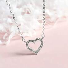 1pc Diamond Hollow Heart Necklace, Minimalist Multi-Function - Silver - View 6