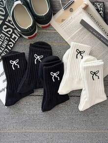 Bow Pattern Socks For Women White Black Running Hiking Dress Female Male School Work Hiking Funny On Dress Sock Winter Sock Four Season Valentine's Day - Multicolor - View 2