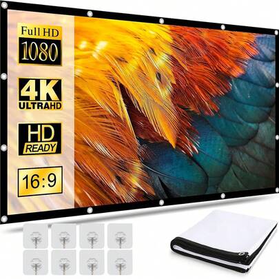 Visualización de Proyector de 120 Pulgadas, 16:9 HD Pantalla de Proyector Portátil, Antiarrugas y Plegable,Adecuada para Exteriores, Interiores, Campamentos y Cine en Casa (100 Pulgadas)