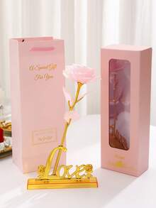 Rosa de oro en lámina, caja de regalo para el Día del Maestro, San Valentín, aniversario de boda, regalo de cumpleaños, decoración de rosa de oro laminado, decoración del hogar, regalo promocional de joyería, rosa eterna, rosa de cristal artificial - Rojo - Ver 17