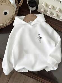 Tween Boy Graphic Print Thermal Lined Sweatshirt, Warm & Comfortable For Autumn/Winter - White - View 7