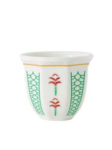 1pc Middle Eastern Style 100ml Ceramic Cup, Hand-Painted Coffee Mug With Elegant Blue, Red And Green Patterns, Complemented By "Peace" Latte Art, Displayed On White Surface With Coffee Beans And Pastries, Refreshing Visual Experience, Saudi National Day Gift - Multicolor - View 14