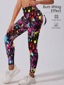 1件装女士高腰提臀紧身打底裤，运动裤，跑步裤，骑行裤，健身服，荧光迷彩，高弹力，柔软透气，吸湿排汗，适合健身房锻炼、瑜伽、普拉提、户外、休闲、运动、跑步、慢跑、锻炼、骑行、网球、羽毛球、足球、高尔夫等春季穿着。 - 彩色 - 查看 2