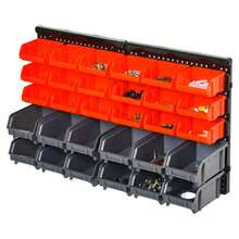 30-Bin Wall-Mounted Storage Rack Organizer With Pegboard For Garages And Workshops – Efficient Tool And Supply Management In Red