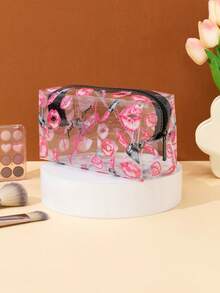 1piece Cute PVC Makeup Bag Cosmetic Pattern Square Waterproof Clear Cosmetic Bag Fashionable Clutch Pouch Wallet Small Items Storage Bag For Key, Earphone, Coin, Lipstick, Lip Oil, Card, Girls'Accessories College Vacation Cruise Summer Holiday Essentials Organizer Bag With Zipper Women's Makeup Storage Bag Travel Essentials Makeup Organizer Travel Bag For Women