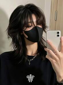 Short Straight Mullet Wig Pixie Cut Wigs For Women With Shaggy Layers And Bangs, Natural Straight Hair, Retro Cosplay Wigs Suitable For Multiple Occasions Universal Fit Perfect For Halloween Suitable For All People - 黑色 - 查看 1