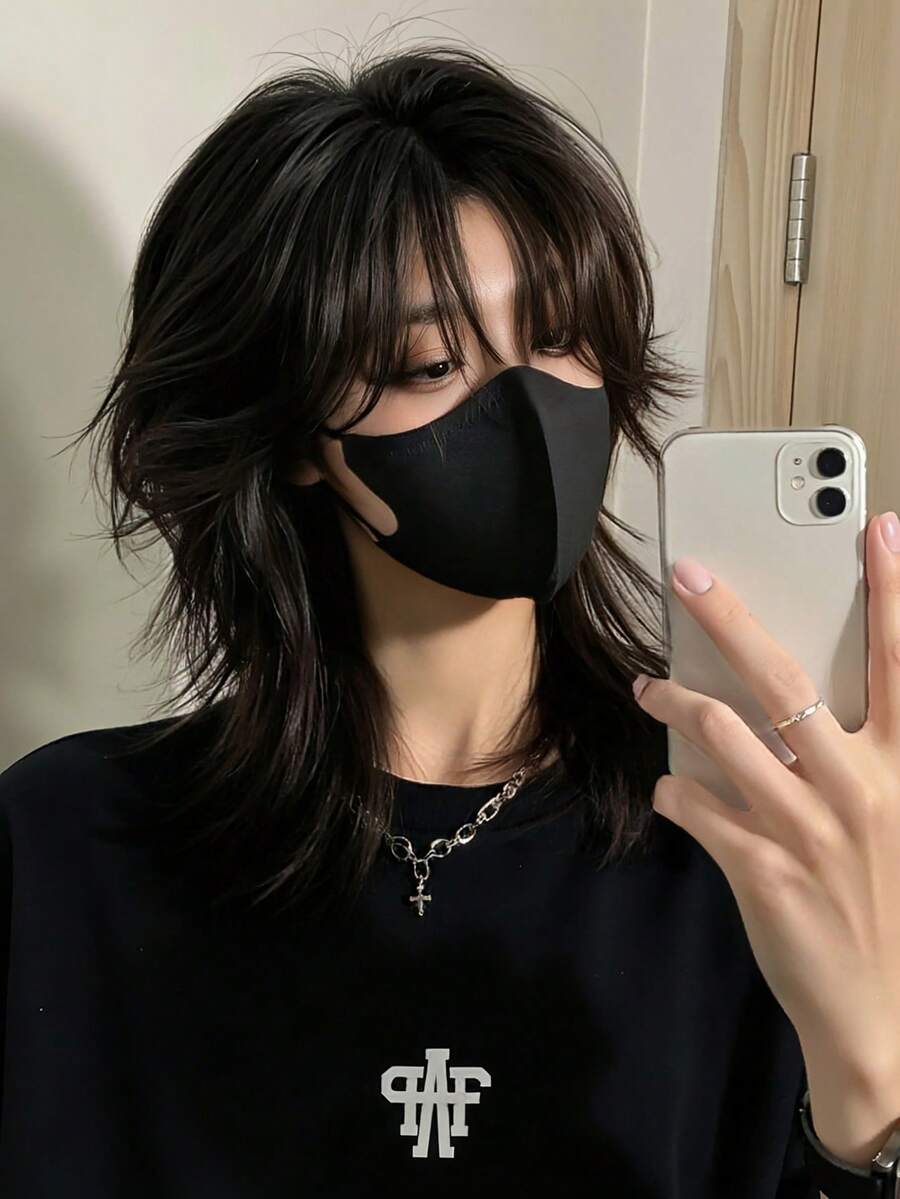 Short Straight Mullet Wig Pixie Cut Wigs For Women With Shaggy Layers And Bangs, Natural Straight Hair, Retro Cosplay Wigs Suitable For Multiple Occasions Universal Fit Perfect For Halloween Suitable For All People - 黑色 - 查看 1