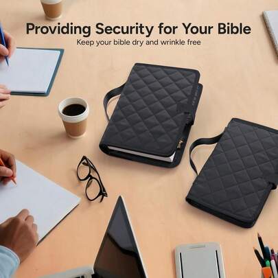 Juego de funda para Biblia ajustable con 5 pestañas para Biblia - Funda para Biblia para mujeres, funda acolchada lavable para Biblia, regalos cristianos reutilizables para mujeres (negro)
