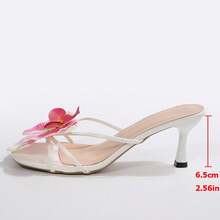 法式方头优雅纯色度假时尚沙滩女神PU皮花卉装饰温柔女神度假风细高跟凉鞋，适合沙滩、度假、高跟凉鞋、女士凉鞋、婚礼、夏季、猫跟鞋 - 玫紅色 - 查看 10