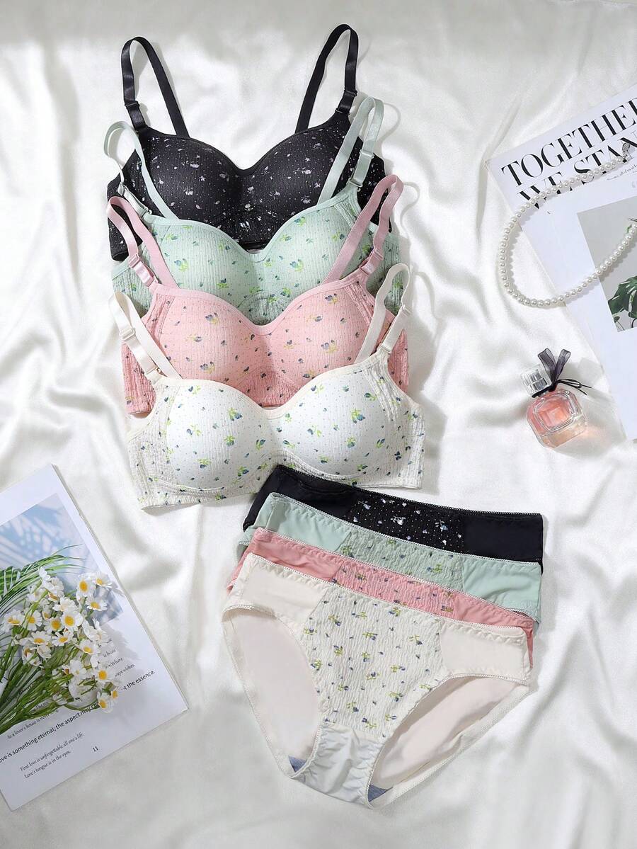 8pcs/Set Ditsy Floral Teen Girl Underwear Set, Suitable For 13-15 Years Old Girls - Multicolor - View 1