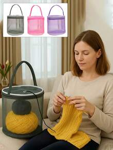 Large Capacity Drawstring Yarn Storage Bag - Easy Rotating Drum Design, With Threading Hole And Handle, Convenient For Travel, Space-Saving, Suitable For Beginner Knitters And Elderly, Ideal Gift For Christmas And Thanksgiving, Also Suitable For Handmade, Craft Storage And Craft Materials, Portable Design, Small And Durable, Made Of Polyester, Perfect Gift For Christmas And Thanksgiving, Ideal For Storing Yarn. - Multicolor - View 2