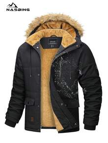 Men's Winter Jacket Water-Resistant Windproof Thicken Parka Snow Skiing Hooded Coat Hiking Camping - Black - View 1