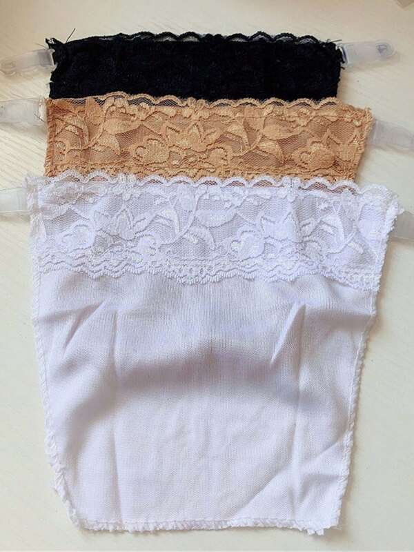 Women Lace Camisole Clip-On Mock, Snappy Bra Insert Overlay Modesty Panel Vest, Solid Color Cleavage Cover, Pack Of 3