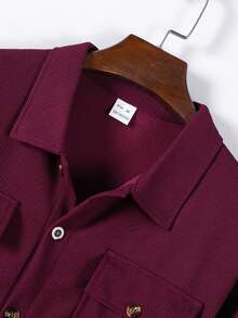 2pcs Men's Casual Solid Color Shirt With Dual Pockets & Collar + Pants Set, Lightweight Sporty Vacation Outfit, Spring/Autumn