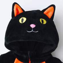 Mono de bebé de manga larga con capucha y cierre de cremallera de gato para otoño, ropa para niños y niñas - Naranja - Ver 3