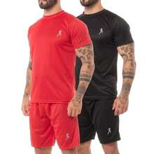 Kit 3 Men's Dry Fit Gym Bermuda Shorts + 3 Sports T-Shirts - Set - 黑色,紅色和灰色 - 查看 2