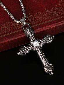 1入組復古交叉頭骨設計吊墜項鍊適合男士日常裝飾,適用於首飾類禮品和派對 - 復古銀色 - 查看 9