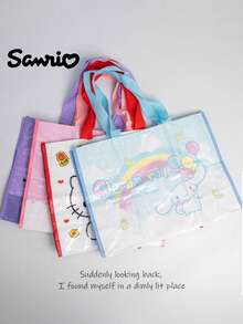 Sanrio Family Series Woven Tote Bag, Large Capacity Reusable Shopping Bag, Stylish & Practical for Daily Use, Made of Durable Polypropylene Material, Features Cute Cartoon Characters, Perfect for Shopping, Travel, and More, Portable & Lightweight, Ideal Gift for Kids and Adults Shopping, Travel, Who, Portable & Lightweight, Ideal Gift for Kids and Adults - 紫色 - 查看 7