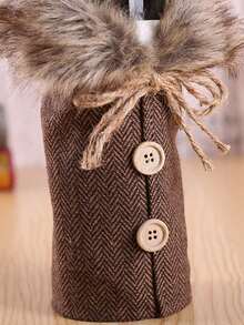 1 pieza Decoraciones navideñas, Funda para botella de vino Feliz Navidad, Funda de botella de vino de tela de lino, Bolsa para botella de vino con cuello de piel, Diseño de disfraz con tema navideño para botella de champán, Decoración de fiesta con tema navideño, Regalos de Navidad, Adecuado para decoración del hogar, decoración de restaurantes, decoración de fiestas, decoración de estilo rústico, Regalos de Año Nuevo 2026