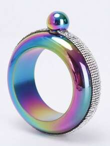 定制304不锈钢水晶手镯酒壶 – 3.5盎司圆形彩色激光雕刻酒壶，镶嵌水钻，是送给她的完美新年和情人节礼物