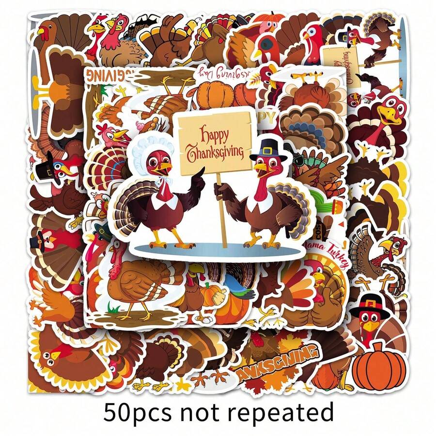 1 Pack Of 50 Turkey Animal Cartoon Suitcase Stickers Personality  Graffiti Laptop Car Decoration Halloween School Season Label Process Stickers