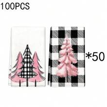 1 pièce/2 pièces/100 pièces Serviettes de cuisine et lavettes imprimées avec motif d'arbre de Noël, convenant à la décoration intérieure des restaurants, cuisines, salles de bain, décoration de fête, cadeaux de Noël