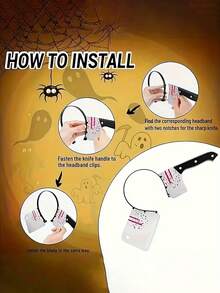 1/4件万圣节头箍见刺刀菜刀剪刀斧头锤仿真穿头吓人菜刀扣恐怖角色扮演道具头箍，万圣节恶作剧拍照道具