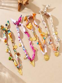 1 Peça Lenço de Seda Estiloso e Boêmio, Colar Feminino, Pingente Multielemental Banhado a Ouro em Aço Inoxidável Resistente à Descoloração, Acessório Adequado para Todas as Estações, Uso Festivo ou Diário, Presente de Natal