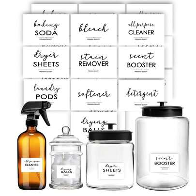 Minimalist Laundry Room Labels, Cleaning Labels For Containers, Waterproof Home Storage Organization Washroom Decal Stickers - Laundry Room 20 Pack