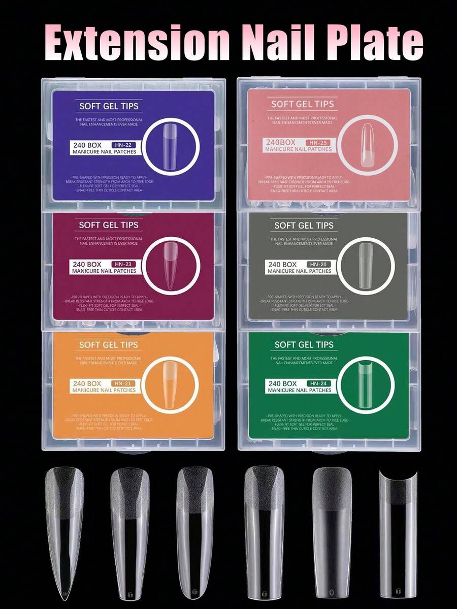 240片超大号长方形全/半覆盖哑光假指甲，二合一快速延长软胶指甲贴纸，适合女性和女孩美甲，按压式指甲，美甲用品