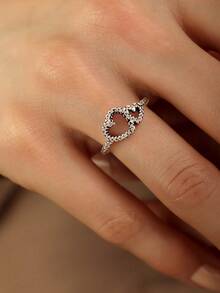 1pc Minimalist Hollow Double Heart S925 Sterling Silver Ring, Elegant Jewelry Gift For Women, Suitable For Daily Wear, Valentine's Day, Birthday - Hollow Double Heart Ring - View 2