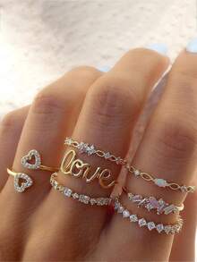 1 pezzo Ritratto di donna vintage, Croce, Cuore, Motivo Mano di Fatima Set di 15 anelli, Gioielli di moda da donna, Anelli cubici di zirconia minimalisti e delicati