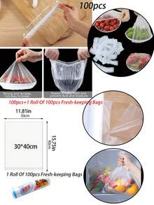 90-100pcs/190-200pcs Transparent Plastic Cover PE Thin Film Plastic Bags For Bowl Cover Leftover Food Cap, Kitchen Essentials To Keep Your Food Fresh And