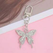 1pc Y2K Butterfly Keychain, Creative Vertical Stripe Butterfly Couple/Best Friend Gift, Bag Charm - Silver - View 5