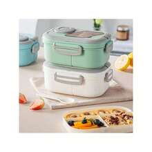 40.5 Oz.Large Salad Bowl,1 Adult Bento Box, Salad Container, Large Salad Bowl, Bento-Style Tray For Toppings, 3 Oz. Sauce Container For Dressing, With Reusable Fork And Knife,Back To School - 便當 - 查看 4