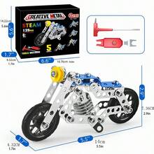139片益智拼图模型车，STEAM科学积木玩具，金属DIY摩托车模型，儿童合金模型车，工程车拼图积木玩具，适合作为圣诞礼物，积木，科学，摩托车玩具，青少年男孩礼物，摩托车玩具，科学礼物，男孩玩具，男孩玩具 - 彩色 - 查看 9