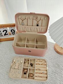 Large-Capacity Luxury Leather Double-Layer Jewelry Storage Box With Layered Design And Accessory Tray. Suitable For Women/Girls, It Can Store Earrings, Necklaces, Rings, And Bracelets. It Is The Perfect Gift For Mothers/Wives/Valentine's Day Or For Classmates And Best Friends During Back-To-School Season.,Room Decor - Multicolor - View 10