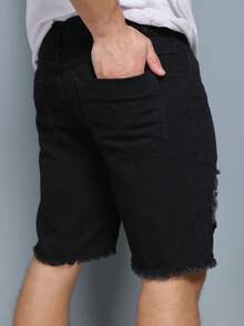 Men's Ripped Colorful Bermuda Jeans - Negro - Ver 3