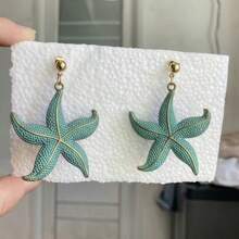 1 Conjunto de 3 peças Brincos e Colar da Série Oceânica Boêmia de Moda Versátil e Colorida com Estrela-do-mar, Conjunto de Colar Pendente e Brincos de Estrela-do-mar de Design Único em Turquesa, Adequado para Uso Diário e de Férias pelas Mulheres