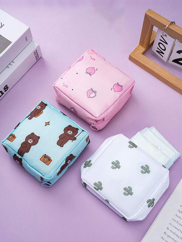 1 pieza Bolsa de almacenamiento creativa y minimalista para toallas sanitarias y lápiz labial, bolsa de almacenamiento para toallas sanitarias con diseño de dibujos animados, bolsa de viaje gruesa y multifuncional, organizador de cosméticos, adecuado como regalo