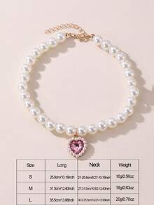 1pc Cute Princess Style Cat/Dog Pet Necklace With Heart Pendant, Beaded Pet Necklace