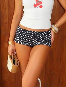 Women's Y2K Polka Dot Shorts Micro Shorts Low Rise Elastic Waist Mini Shorts Summer Booty Shorts Pajama Bottoms Cute Slim Fit Going Out Mini Short - 黑色大圓點 - 查看 1