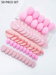 5/10/20/30/40/50PCS Makeup Tool Set Including: 10PCS Makeup Sponges For Liquid Makeup + 10PCS Mini Makeup Sponges For Liquid Makeup + 10PCS Triangle Powder Sponges For Loose Powder & Setting Makeup + 10PCS Air Cushion Powder Sponges For Face Makeup + 10PCS Air Cushion Powder Sponges For Face Concealer Makeup - Pink - View 1