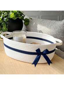 1pc Hand-Woven Storage Basket, Adorned With A Bow, Decorative Storage Basket, Suitable For Desktop Organization, Children's Room Storage, Toy Storage, Towel Storage, And Bathroom Storage. Can Be Used To Store Aromatherapy Products, Tissues, Towels, Flower Pots, Gifts, Etc. Can Also Be Used As A Gift Basket. - Multicolor - View 10
