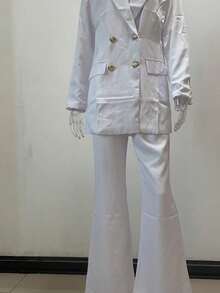 Women's Clothing 2025 Autumn And Winter New Item Solid Color Casual Fashion Suit Wide Leg Pants Suit Two-Piece Suit - 白色 - 查看 2