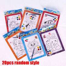 20 件/10 件/5 件/1 件绘画套装，含迷你水彩颜料和画笔，学龄前水彩画着色早教绘画套装，素描本，水彩画，教育涂鸦美术用品，教育美术用品，教育，绘画套装，儿童绘画小礼物，玩具，情人节工艺品，随机风格派对礼物 - 彩色 - 查看 12